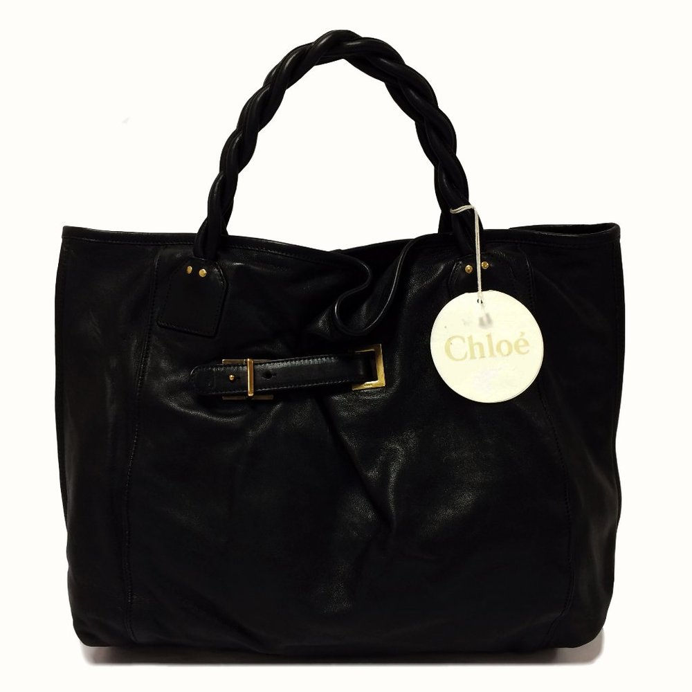 Chloe Amy Pleated Black Leather Tote